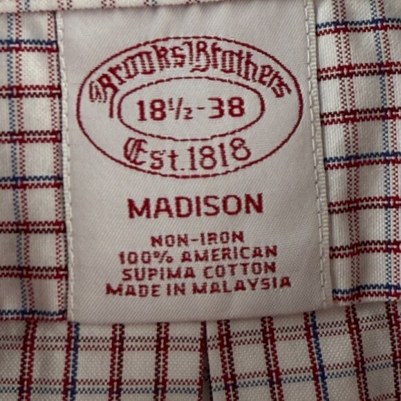 Brooks Brothers 18.5 38 Madison Red Non-Iron Cotton Check Pocket Button Up Shirt - Picture 11 of 16